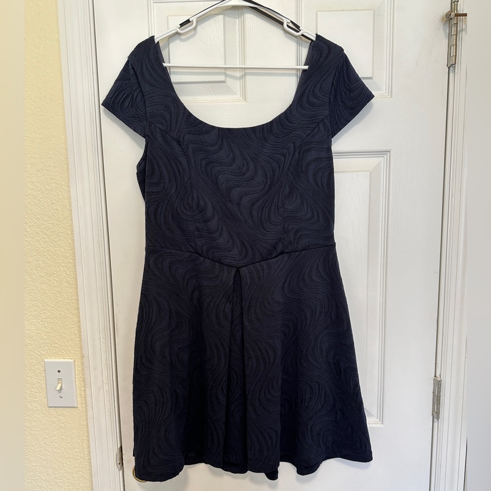 B. Smart Navy Textured Fit-and-Flare Mini Dress